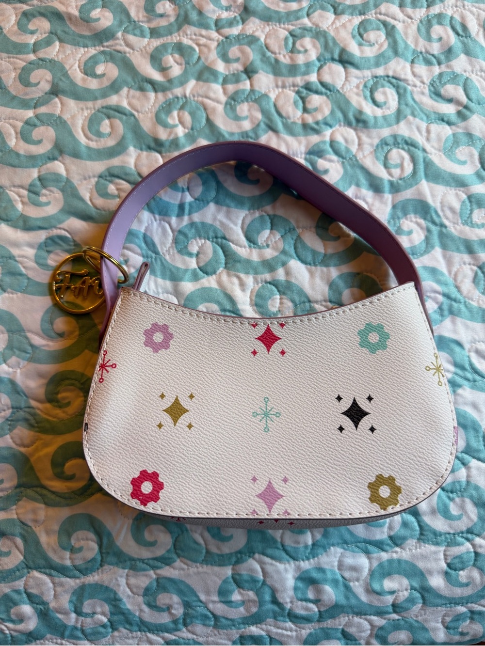White Mini Shoulder Bag with Colorful Star & Flower Motif